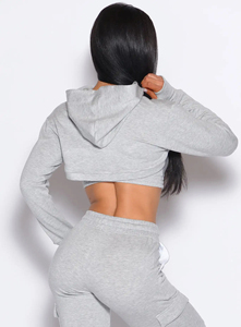 Sudadera con capucha gris claro de la mejor calidad para mujer, lona transpirable antiarrugas, estilo informal con cremallera para gimnasio de invierno - Product Image 3