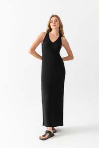 Vestido elegante de punto con cuello en V para mujer, sin mangas, transpirable, tejido de costilla, vestido de alta calidad, servicios OEM personalizables - Product Image 4