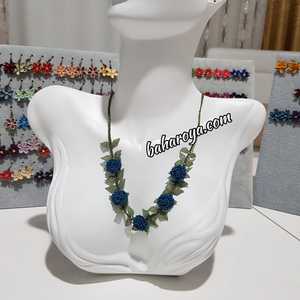 İğne Oyası Tomurcuk Gül Kolye Petrol Mavisi Collar Accesorio de moda - Product Image 1