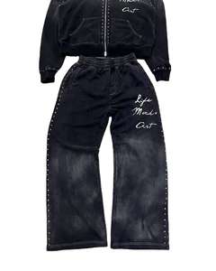 ชุดวอร์มผ้าคอตตอนมีฮู้ดโอเวอร์ไซส์พิมพ์ลายกางเกงชุดวอร์มผ้าฝ้ายระบายอากาศได้ดีมีสไตล์ออกแบบโลโก้ได้ตามต้องการ - Product Image 1