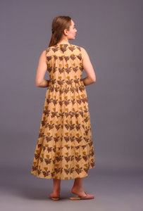 Pur coton femmes léger indien Maxi robe bohème imprimé fleuri main bloc imprimé Logo dos automne doux sans manches - Product Image 3