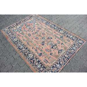 Alfombra Vintage de 4.3x6 pies (130x182 cm), Alfombra Turca Azul Abstracta - Product Image 2