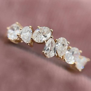 Anillo de Boda de Diamantes Cultivados en Laboratorio con Corte Oval y en Forma de Pera, Siete Piedras, 3x2mm, Oro Amarillo de 14K, VS1, Anillo de Compromiso, Joyería Creada - Product Image 1