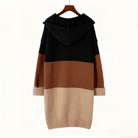 Pull long à manches longues boutonné pour femme avec poches Pull long à capuche rayé à blocs de couleur taille plus