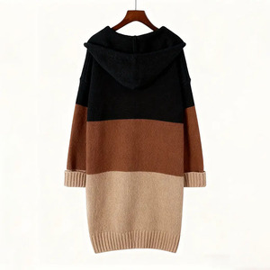 <strong>Women's</strong> Button-Up <strong>Long</strong> Sleeve Open Front Sweater with Pockets Plus-Size Striped Color-Block <strong>Hooded</strong> <strong>Long</strong> Sweater <strong>Cardigan</strong> - Product Image 2