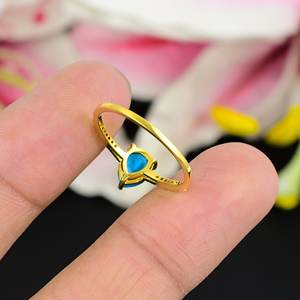 925 argent Sterling poire coupe Turquoise bague Vintage plaqué or nouveauté pierre précieuse naturelle pour la fête bijoux de luxe - Product Image 3