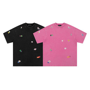 T-shirt surdimensionné à col en V délavé à l'acide personnalisé avec impression DTG vintage pour hommes 100% coton respirant anti-froissement décontracté - Product Image 1