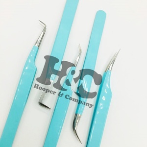 Pinzas azules de nueva llegada, puntas de acero inoxidable plateadas sostenibles inclinadas para pinzas de extensión de pestañas de etiqueta privada MINK - Product Image 4