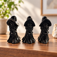Statuette de Sorcier en Obsidienne, Sculpture en Cristal, Pierre Précieuse Noire, Figurine Fantastique pour Décoration de Bureau, Collection et Cadeau