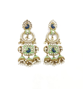 Boucles d'oreilles en laiton Kundan Meenakari, design indien traditionnel paon, haute qualité, nouvelle collection, design unique pour femmes - Product Image 1