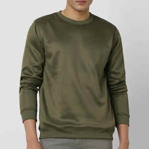 New High Quality Wholesale Men's Olive <b>Green</b> O Neck Sweatshirt Solid Color Casual Custom Cotton Blended Breathable Streatwear - Product Image 1