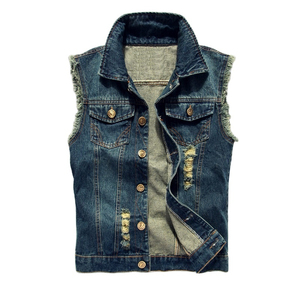 Vente en gros 100% vestes en jean pour hommes tendance gilet sans manches style col personnalisé OEM mâle garçons jean gilet - Product Image 1