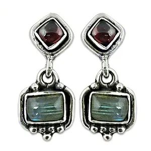 Women's 925 <b>Silver</b> Rose Gold Gold Plated Drop <b>Earrings</b> with Labradorite Garnet <b>Pearl</b> Diamond for Weddings and Parties - Product Image 1