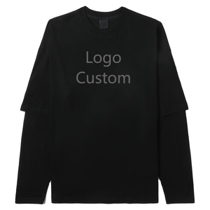 OEM ที่กําหนดเองขนาดใหญ่ผ้าฝ้าย 100% 2 ใน 1 เสื้อยืดผู้ชายวินเทจหนักน้ําหนักเสื้อยืดที่กําหนดเองสองชั้นเสื้อแขนยาวเสื้อยืด - Product Image 1