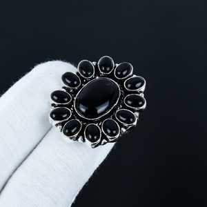 Black <b>Onyx</b> Gemstone Ring Handmade 925 Sterling Silver Vintage Luxury Premium Grade Rhodium Natural Gemstone Engagement Ring - Product Image 2