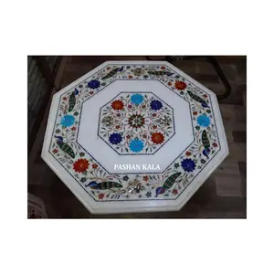 White Marble Table Top Adorable Inlay Work Super Fabulous Product For Hotel And Restaurant Decoration Octagonal Shape Table Top