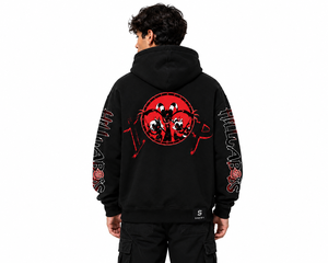 Sudadera con Capucha Negra para Hombre, Estampado de Dibujos Animados, Bolsillo Frontal, Logotipo en la Manga, Corte Regular, Ropa Casual de Otoño - Product Image 5