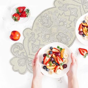 แผ่นรองจานลูกปัดโต๊ะรับประทานอาหารคริสต์มาสแผ่นรองจานทำด้วยมือเสื่อตกแต่งงานแต่งงานพร้อมใบไม้ออกแบบสำหรับใช้ในบ้าน - Product Image 4