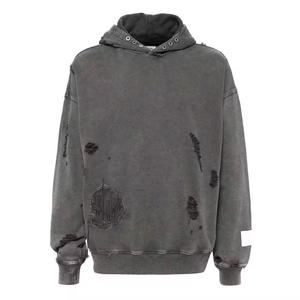Vente en gros de sweats à capuche imprimés personnalisés Sweatshirts à capuche surdimensionnés recadrés à ourlet brut Street pour hommes Fabricants de sweats à capuche imprimés Dtg - Product Image 2