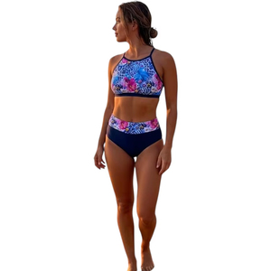 ชุดบิกินี่สองชิ้นลายเพสลีย์สุดหรู สายผูกคอ เอวสูง ชุดว่ายน้ำผู้หญิง สไตล์สปอร์ต ชุดว่ายน้ำชายหาด ชุดว่ายน้ำที่ยั่งยืน - Product Image 1