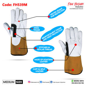 Guantes de cuero OEM para soldar TIG, protección personalizada contra el calor y el fuego, brazalete de seguridad de piel de vaca dividida, altamente recomendado - Product Image 2