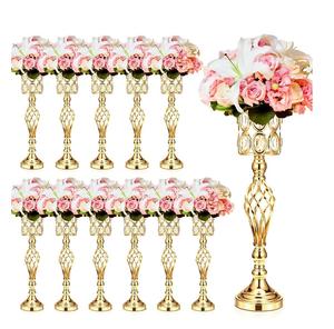 Elegantes jarrones de flores dorados para bodas, soporte de corazón de mesa, cestas de flores decorativas para exhibición de centro de mesa de boda - Product Image 3