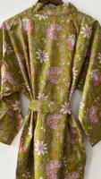 Belle 100% Coton Vert Floral Tissé Kimono Robes Livraison Express Robe de Chambre avec Caractéristique Thermique