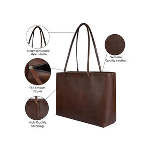 Hermoso Bolso Tote de Cuero Genuino para Mujer |   Bolso de Mano para Portátil de 15 Pulgadas |   Maletín Estilo Vintage |   Marrón Oscuro - Product Image 2