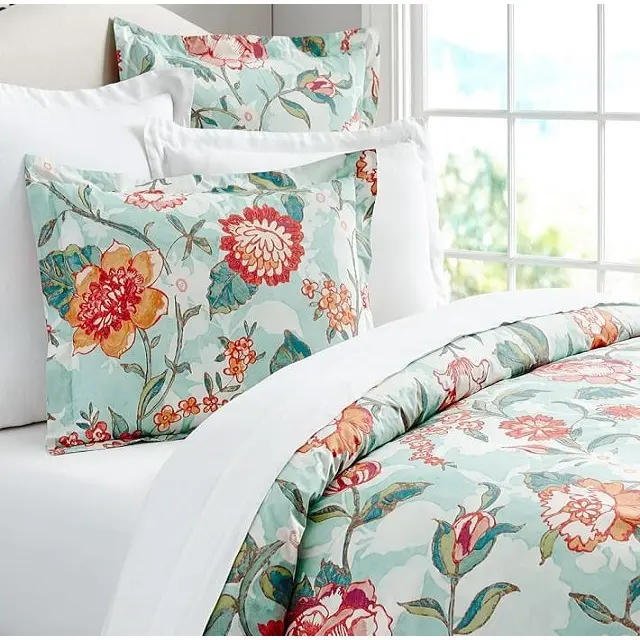 Fully printed ready to ship super soft felling bed duvet cover sets embroidery king size 100% organic cotton bedding cover set
