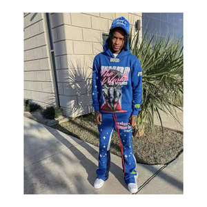 Sweatsuits à logo imprimé bouffant pour hommes pantalons évasés deux pièces survêtements combinaison à séchage rapide pour hommes vente en gros OEM personnalisé - Product Image 2