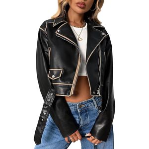 Chaqueta de Cuero Genuino con Diseño de Diamantes Personalizado para Mujer, Estilo Motociclista Corto y Transpirable, Chaqueta para Hombre 2026 - Product Image 2