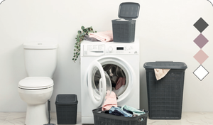 Ensemble organisateur de salle de bain multifonction moderne en jute durable de 5 pièces panier à linge poubelle brosse de toilette couvercle panier de rangement - Product Image 5