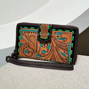 มาใหม่มือเครื่องมือแกะสลักกระเป๋าสตางค์คลัทช์เคสโทรศัพท์มีสไตล์หลายใช้กระเป๋าสตางค์ข้อมือหนังตะวันตกสําหรับผู้หญิง - Product Image 2