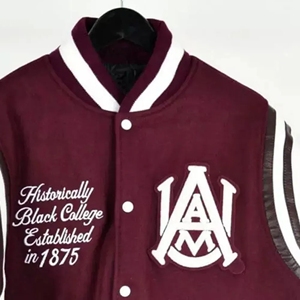 Chaqueta de punto High Street Style Alabama A & M University para Varsity, Mangas de cuero de piel de vaca, cuello levantado, transpirable para invierno - Product Image 2