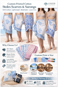 Custom Women's Indigo Floral Cotton <b>Sarong</b> Hand Block Printed <b>Beach</b> Wrap Soft Voile Fabric Summer Scarf Multi-use Pareo Dress - Product Image 6
