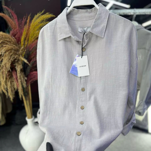 Camisa de lino a rayas para hombre, informal, de manga larga, con botones, ropa de playa de verano, ligera y transpirable - Product Image 1