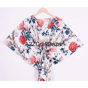 Robe caftan élégante à imprimé floral, luxe, 100% coton pur, longue robe de nuit maxi, couvre-vêtement de plage, tenue quotidienne pour maman, cadeau - Product Image 2