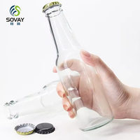 Bouteille de Boisson en Verre Transparent 250ml 330ml 500ml, Bouteille de Bière en Verre Vide Ronde, Bouteille Premium pour Eau Gazeuse et Jus