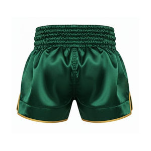 กางเกงมวยไทยแบบยูนิเซ็กซ์สั่งทำจากโรงงาน OEM ผ้าซาตินยืดหยุ่น สำหรับฝึกซ้อม MMA คิกบ็อกซิ่ง ชุดต่อสู้ระดับมืออาชีพ ขายส่ง - Product Image 3