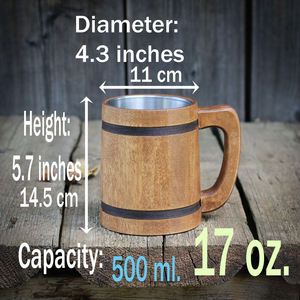 Prix de gros bois naturel fini taille personnalisée avec poignée chope à bière tasse en acier pour la maison café tasse à boire vaisselle décorer - Product Image 6
