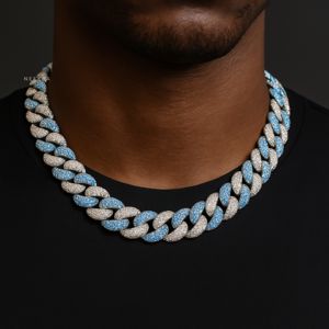 14mm White & Blue Moissanite Miami Cuban Link <b>Chain</b> - Handmade Streetwear <b>Necklace</b>, Men's 925 <b>Silver</b> Moissanite Cuban <b>Chain</b> - Product Image 1