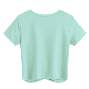 Top corto elegante de algodón para mujer, ropa de calle informal de verano, camiseta de manga corta con botones para mujer, venta al por mayor, logotipo personalizado de punto - Product Image 5