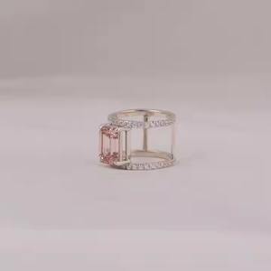 Anillo de oro macizo de 14 quilates, corte esmeralda rosa, Diamante cultivado en laboratorio, anillo personalizado con diseño único, anillo de compromiso de diamantes, ajuste de derivación - Product Image 4