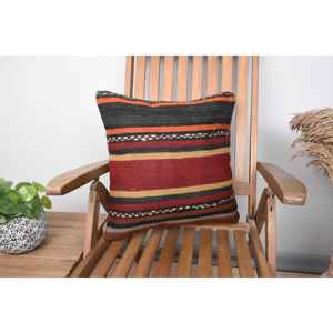 Almohada Kilim de lana marrón de 18x18 pulgadas, cojín estampado esponjoso de lujo, pluma tejida con estampado cuadrado Vintage para ropa de cama, Navidad - Product Image 1