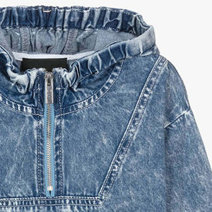 New Design Custom Made Men's Winter Solid Fleece Denim Jacket with Hoodie Side Pocket Zipper Plain Dyed <b>Lined</b> - Product Image 3