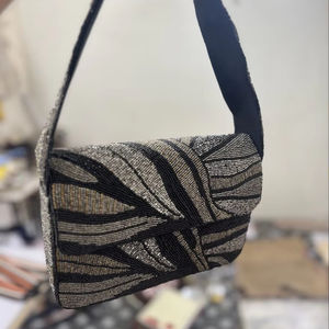 Bolsos de hombro de algodón de estilo bohemio para mujer india, bolsos de mano con cuentas hechos a mano con cremallera para compras nocturnas, bolsos de mensajero de estilo bohemio - Product Image 1