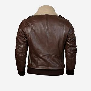 High Quality Men's Genuine <b>Leather</b> Bomber <b>Jacket</b> Faux Fur Collar <b>Winter</b> Aviator Flight <b>Jacket</b> - Product Image 3