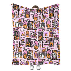 Cute Pink Halloween Ghosts Pumpkins Bows Patrón Manta Maqueta gratis Diseños personalizados sin costuras Impresiones Mantas de felpa - Product Image 4