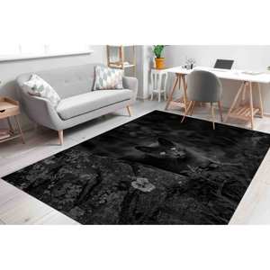 Tapis imprimé : motif chat noir moderne pour chambre, salle de bain, entrée, avec tapis à poils doux - Product Image 4