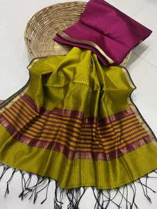 Handloom tradicional Modal Maheshwari Cellular Cheek Stipe Saree para fiesta desgaste invierno verano - Product Image 4